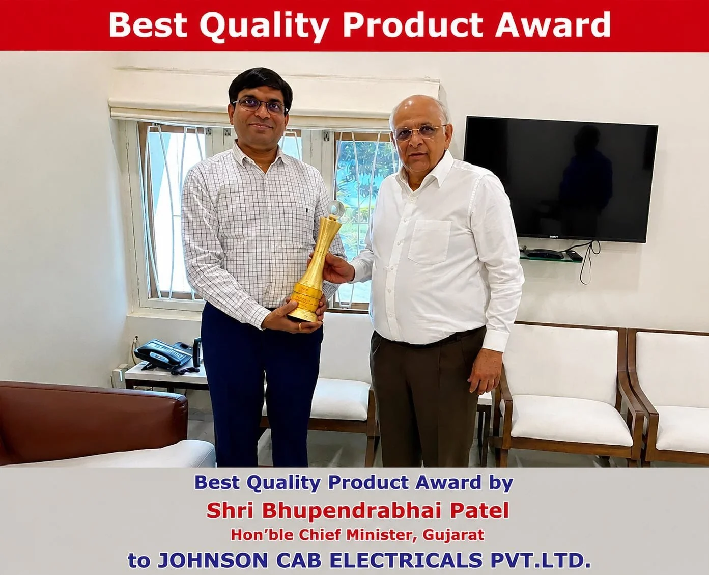 BEST PRODUCT AWARD - GOVT OF GUJARAT - Johnson Cables