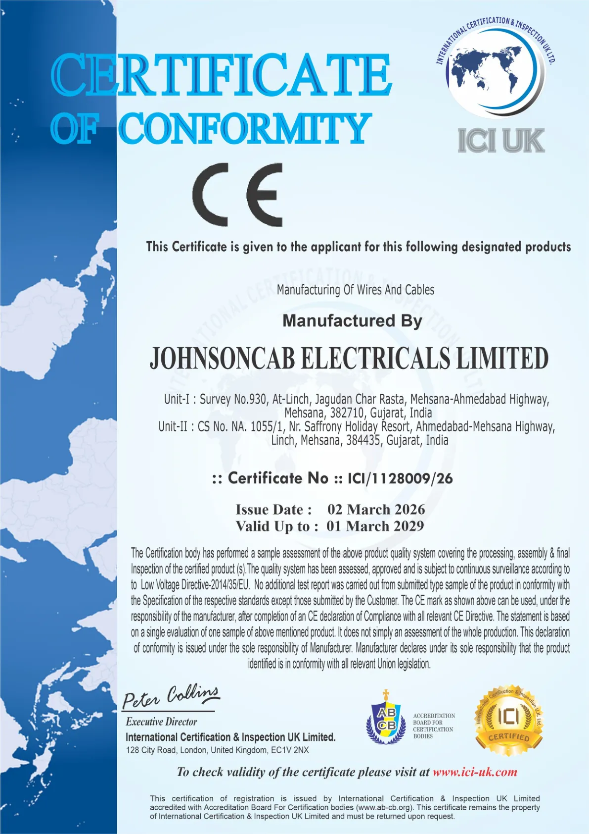 CE Certificate - Johnson Cables