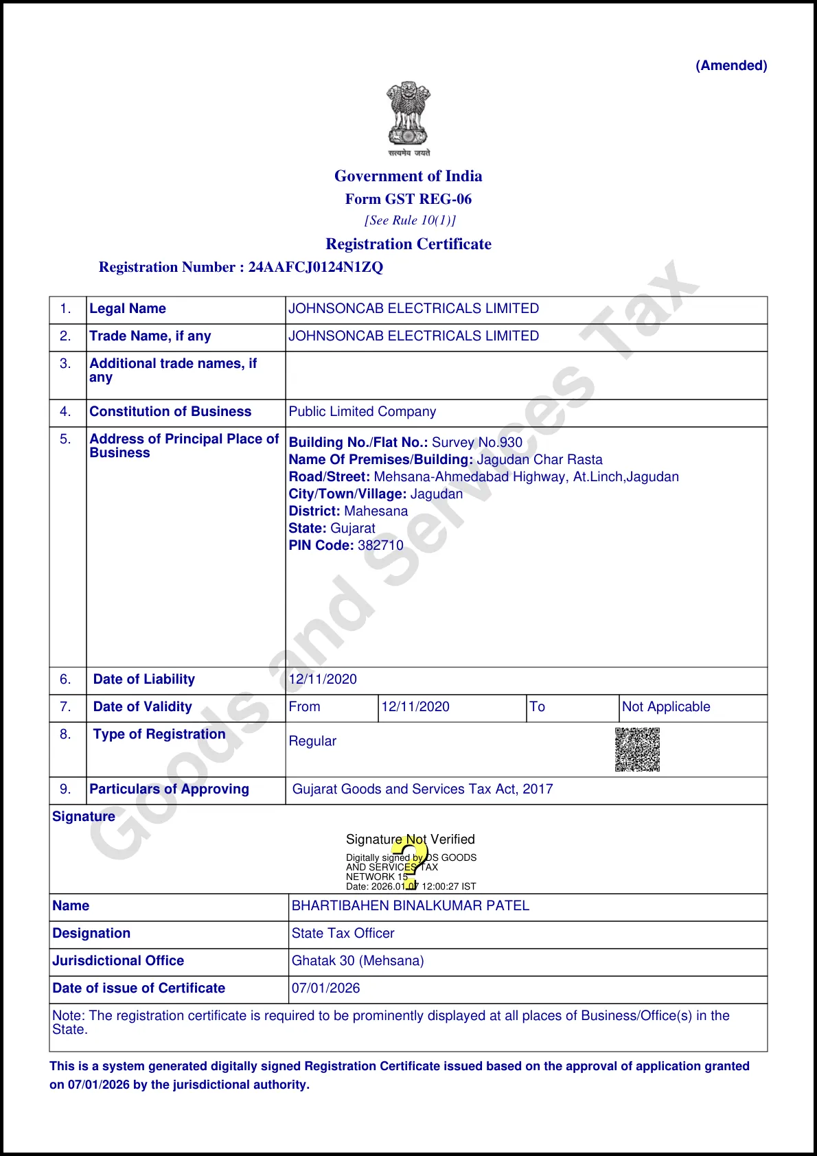 GST Registration - Johnson Cables